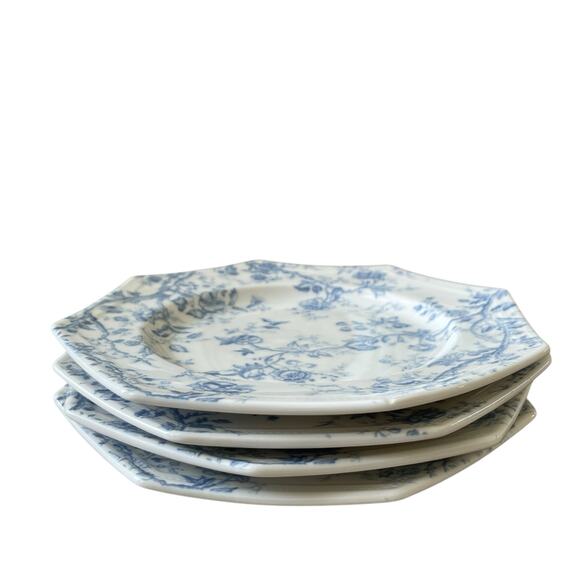 Grace Teaware Blue & White Floral Porcelain Salad Plates 7.5in Set of 4 NEW - Picture 4 of 11